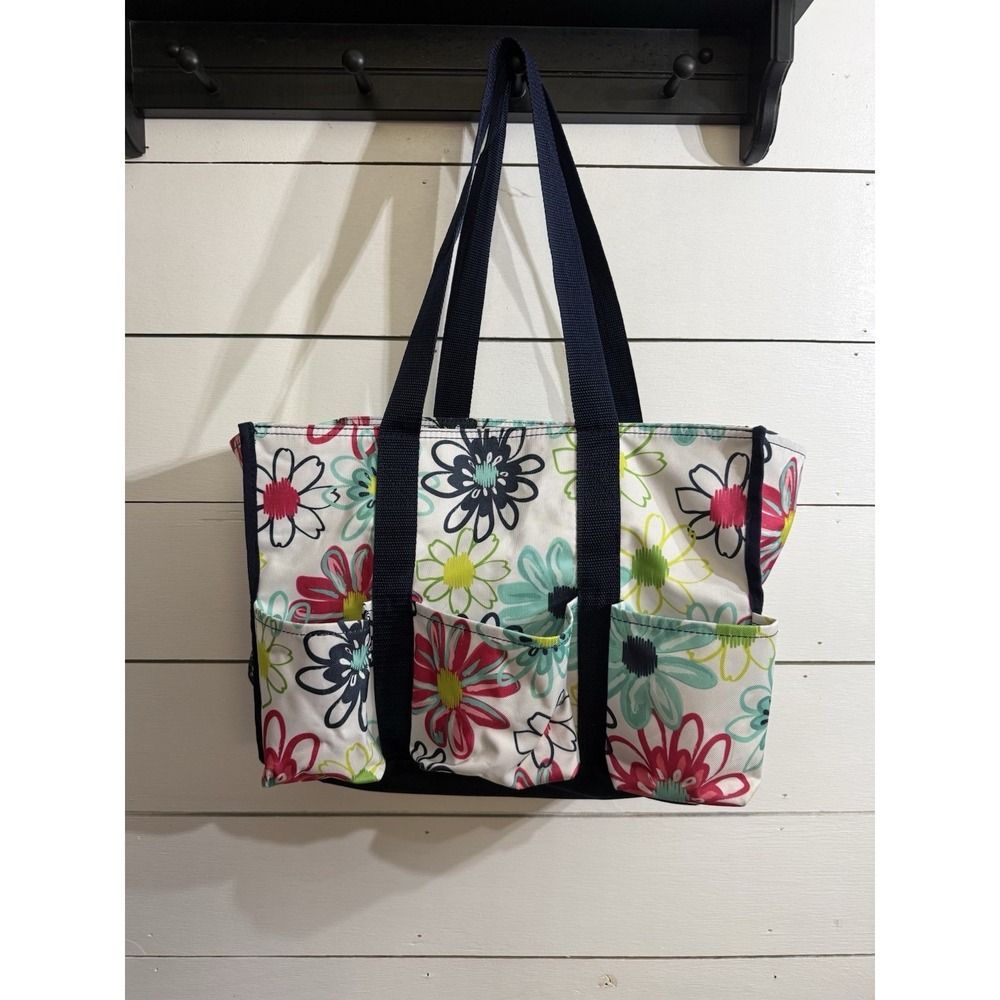 Thirty One 31 Organizing Utility Tote Zip Top Beach Pockets Loopsy Daisy Floral